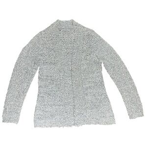 BETA’S CHOICE Eyelash Knit Sequin Embellished Open Front Cardigan Silver Medium